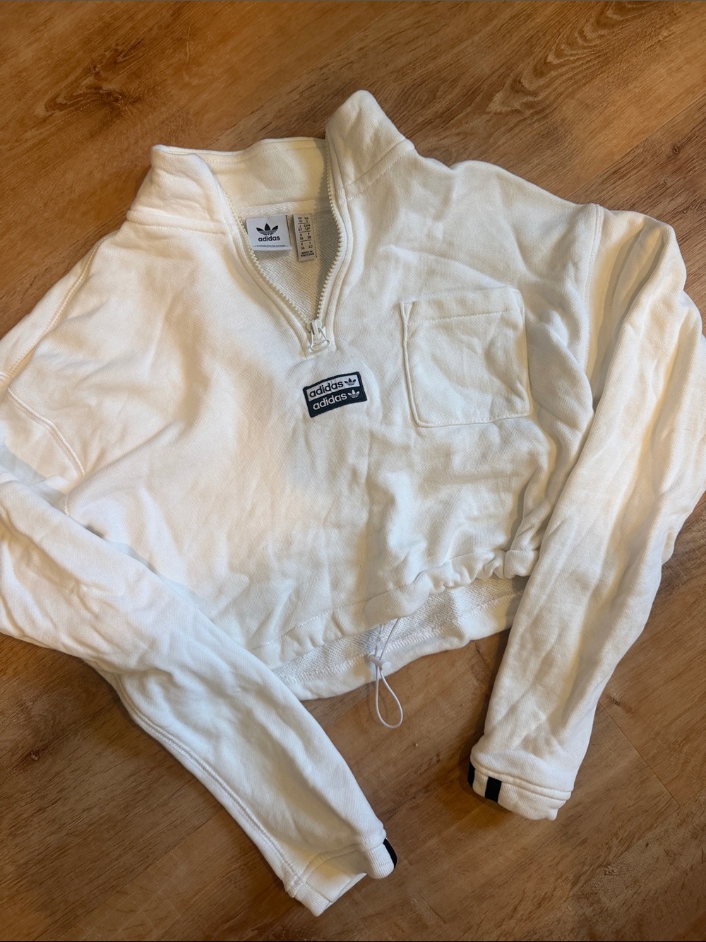 Adidas White Quarter-Zip Cropped Women’s Sweatshirt Size Small